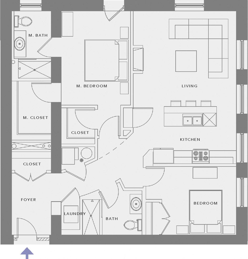 Floor plan for 2 beds, 2 baths, 1200 sqft